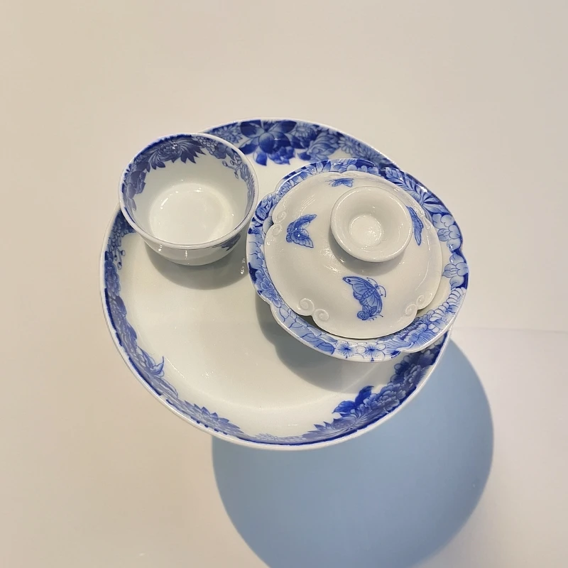 艺家仁万花蝴蝶一口杯景德镇陶瓷手工手绘主人杯品茗杯