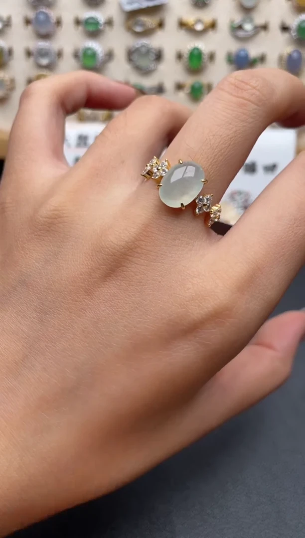 翡翠戒指银S925镶嵌一物一证一礼盒