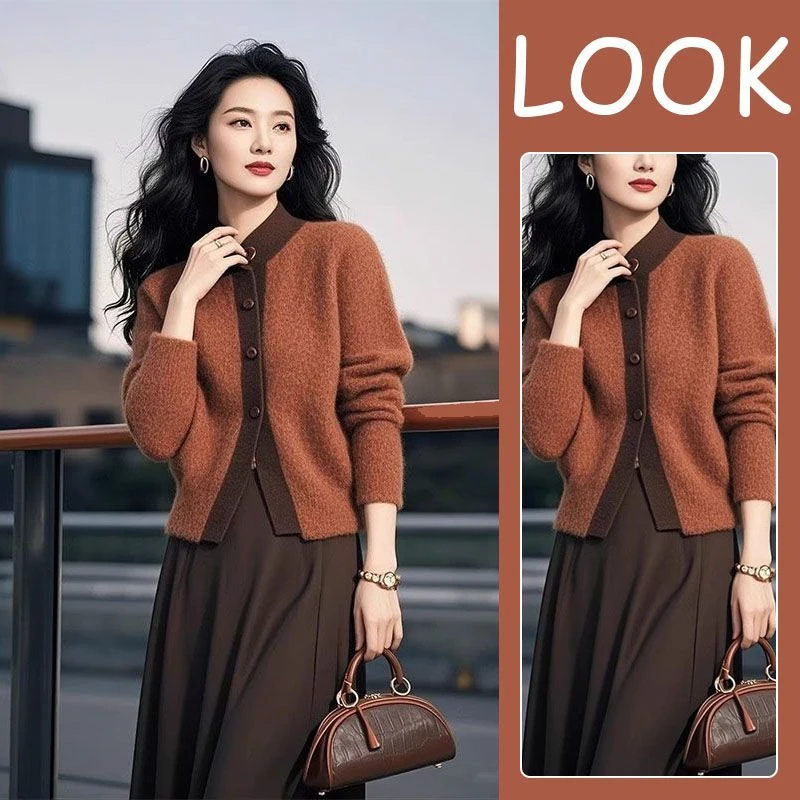 秋冬季减龄一整套穿搭气质韩版高级感时尚撞色针织衫两件套装裙女