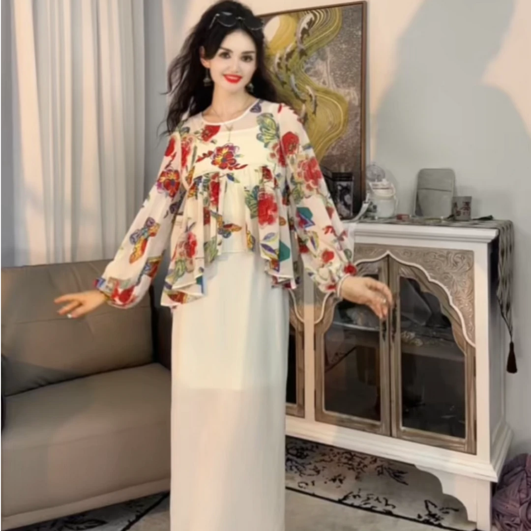 【蝴蝶款吊带裙+罩衫2件套】防晒透气轻薄时尚气质显瘦夏季 女神D