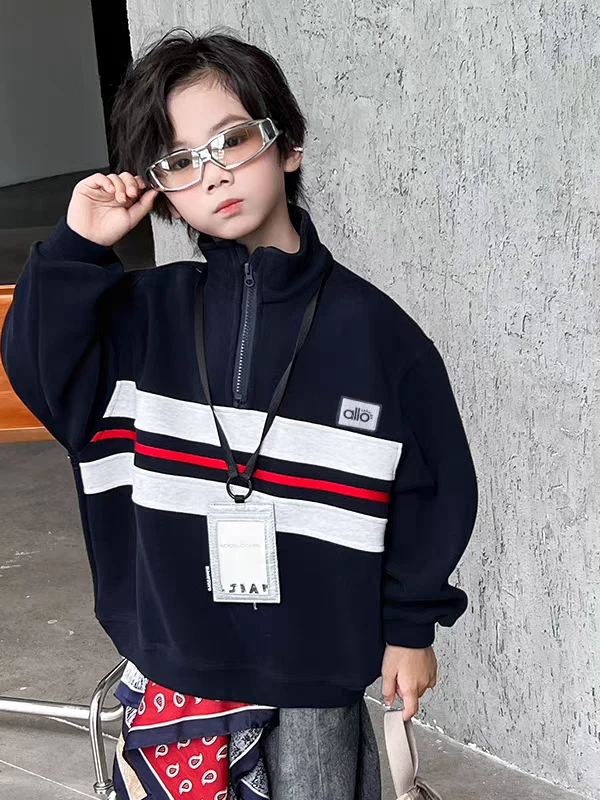 男童立领卫衣春秋款2025新款宝宝衣服儿童秋装痞帅气时髦潮中大童