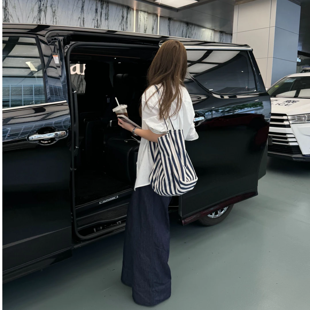 【ASHLEYASS】 深蓝色高腰设计师休闲裤垂感直筒裤LSK240696Y