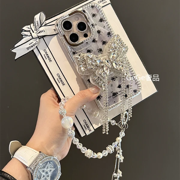 ins流苏蝴蝶支架闪钻边框适用苹果16pro max手机壳iphone15/14/13