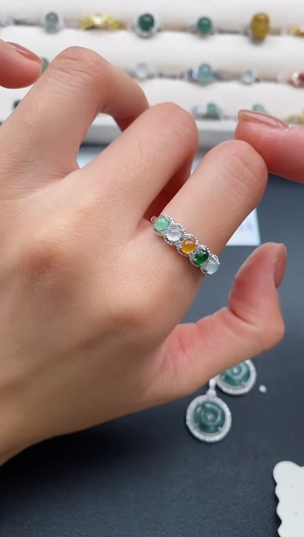 银S925镶嵌戒指翡翠222222222+2