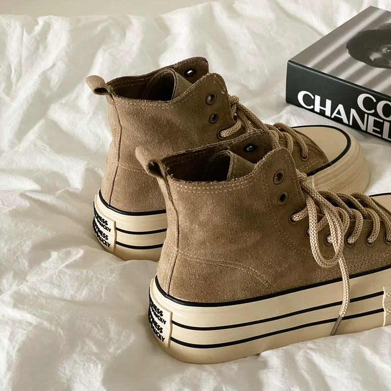 秋日！美拉德厚底高帮帆布鞋女高级感复古百搭ins女鞋港风板鞋