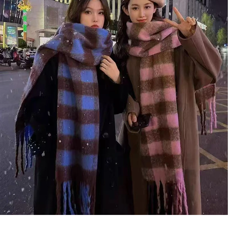 一条秋冬新款格纹加厚围巾氛围感保暖男女韩版披肩
