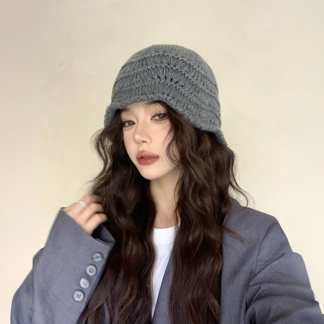 韩版针织渔夫帽子女款2025新款秋季薄款显脸小包头冷帽花边毛线帽