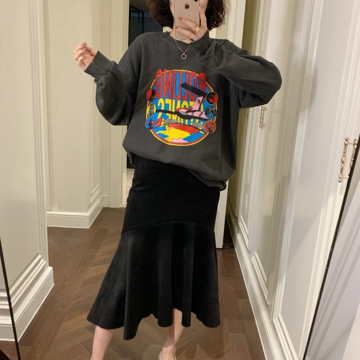 ◆张静芝 秋冬女款新款时尚飞机彩印花圈圈棉长袖卫衣