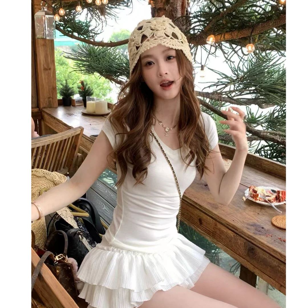 SSYDFER【夏树梨花】夏季半袖简约V领时尚短袖显瘦T恤百搭气质