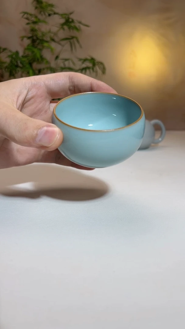 天青运圈卧足禅定杯80cc一级带礼盒送条茶巾