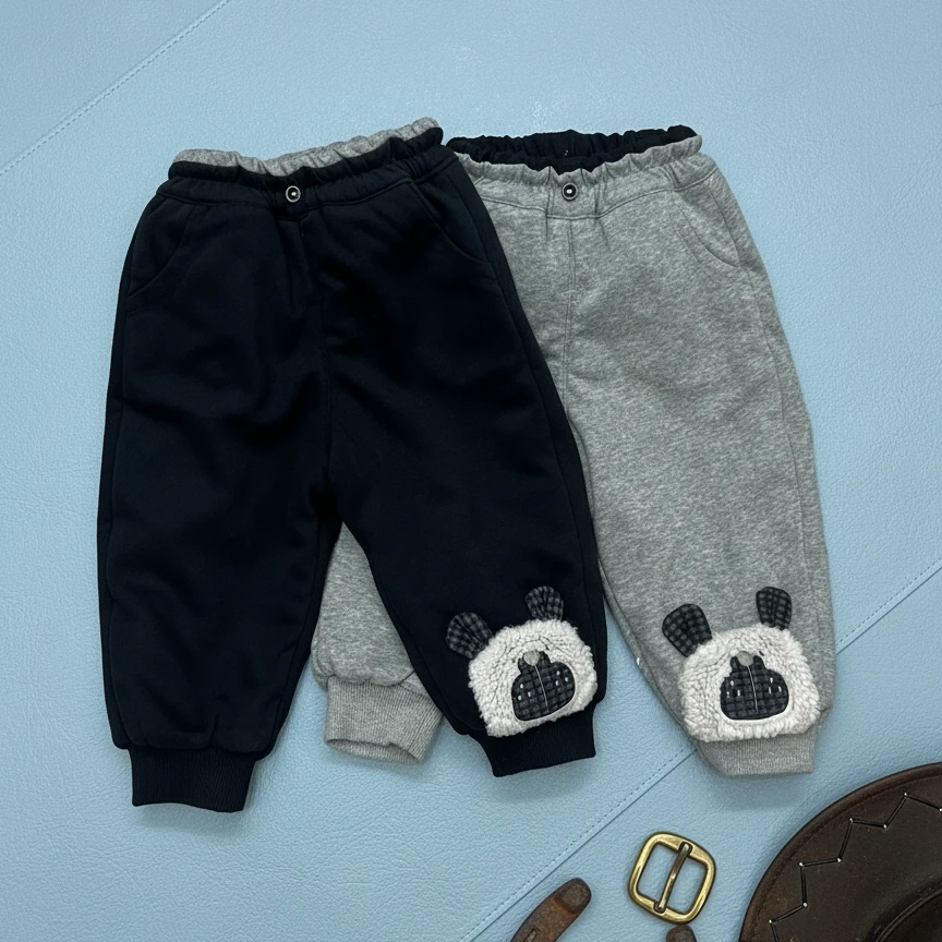 【冬日小熊贴布】2025新款儿童冬季加绒卡通pp裤子男女宝宝休闲长裤