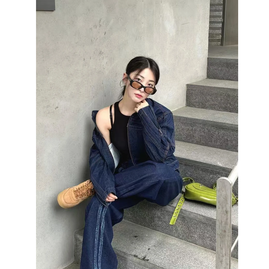 【阿海家】牛仔机车套装张佳宁同款纯棉男女同款