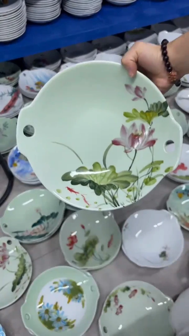 景德镇手绘釉中彩（食品级）双耳锅