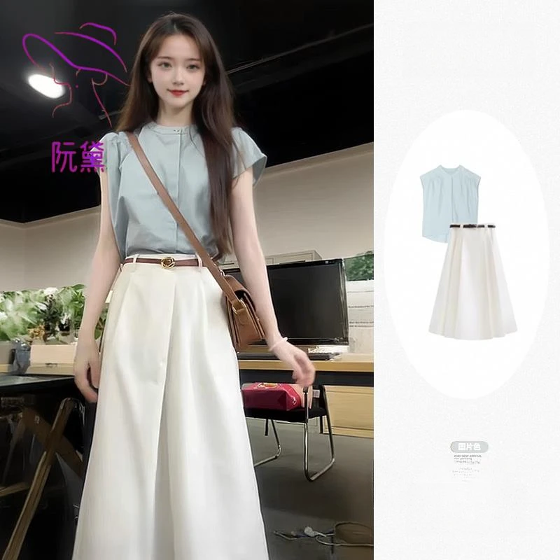 阮黛韩系简约气质职场通勤衬衫上衣半身长裙两件套装女士夏天整套
