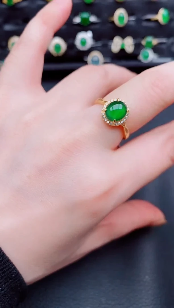 【闪购商品】翡翠戒指银S925镶嵌天然a货翡翠80