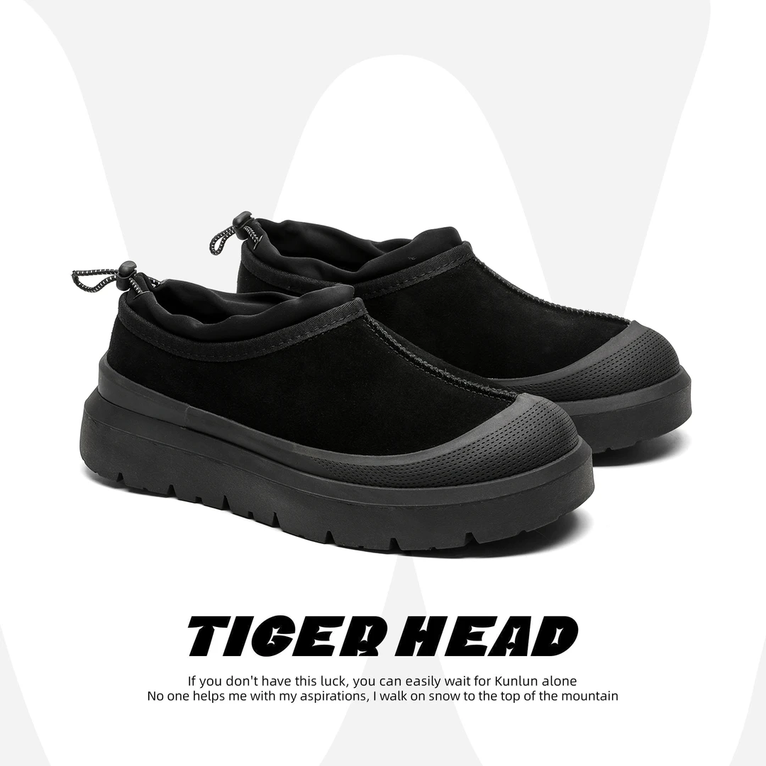 【王一博同款】黑色雪地靴男女同款加绒保暖棉鞋懒人一脚蹬情侣靴子