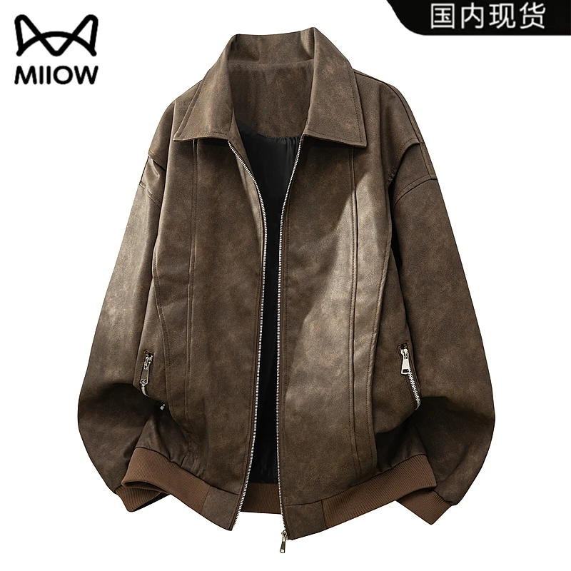 猫人男装夹克大码休闲男外套美式潮牌春秋季宽松加肥加大机车外套