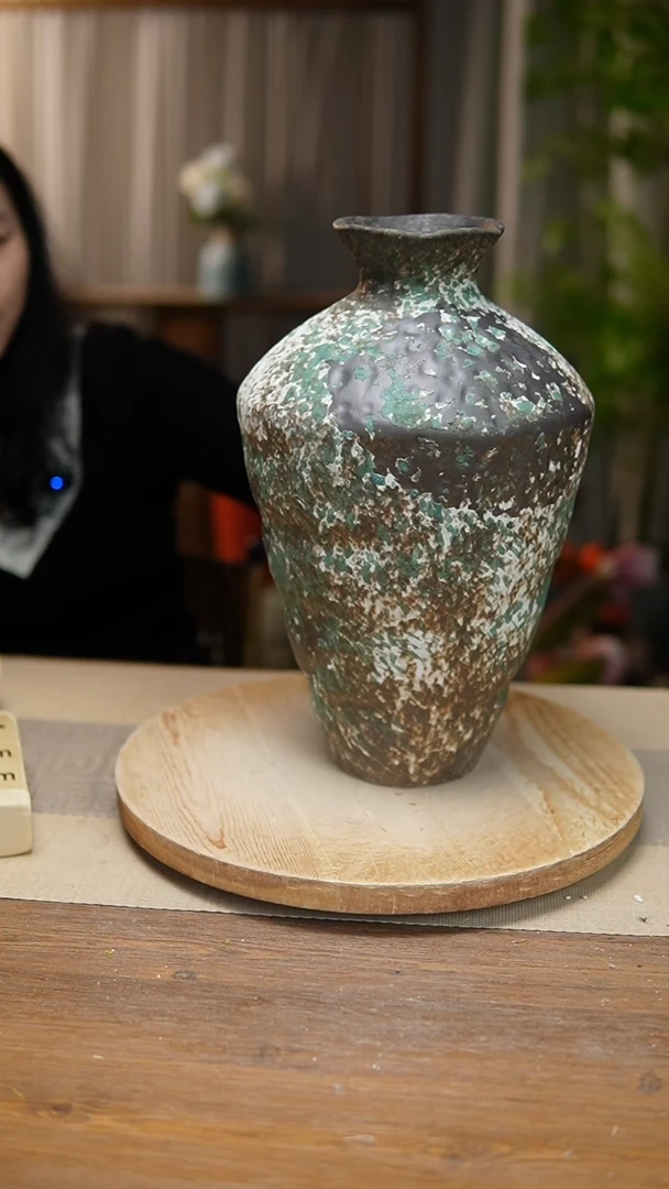 【闪购商品】陶瓷  花器涂鸦绿高脚