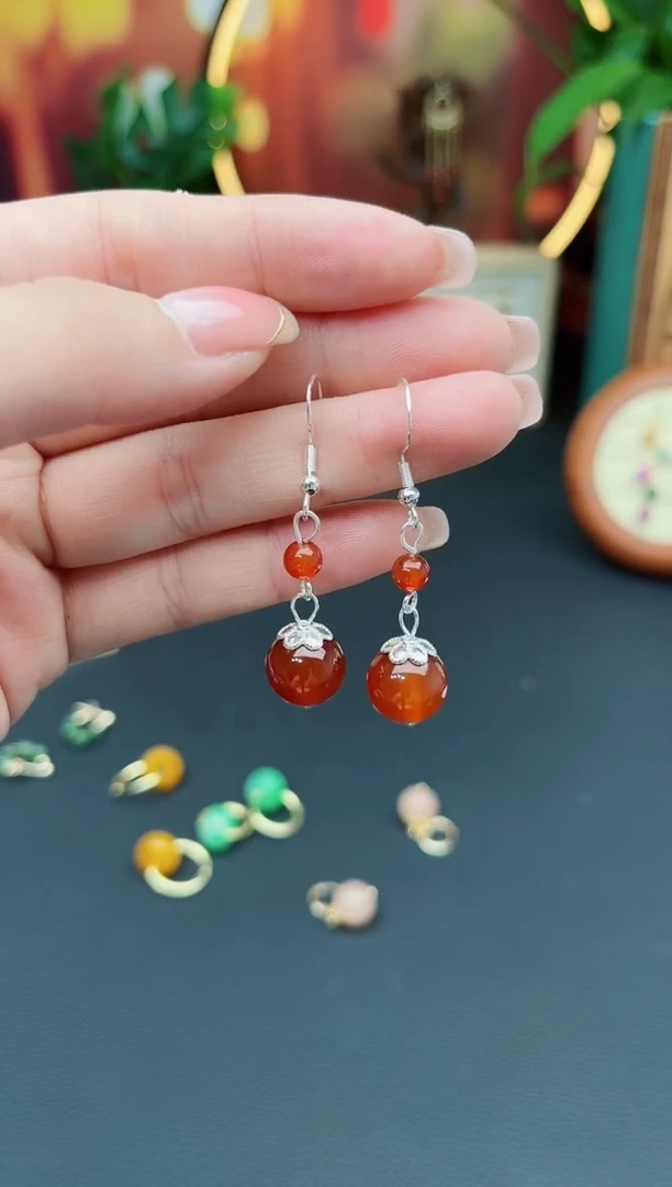 玛瑙/玉髓耳饰银S925镶嵌409000