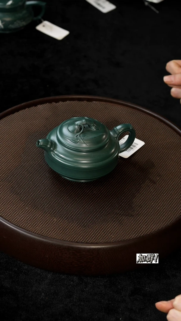 茶壶紫砂WJ919348绿泥双线竹鼓200c