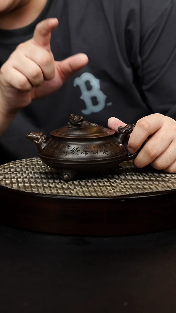 茶壶紫砂宜兴手工原矿紫砂 笠帽 景州墨绿泥