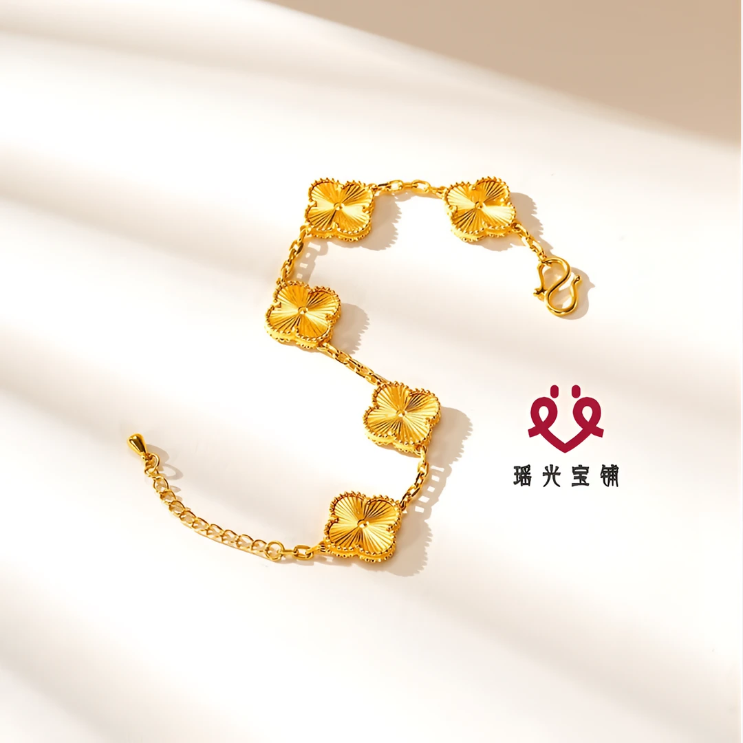 足银手链 四叶草手链闺蜜女真金小众四叶草手链轻奢百搭不掉色