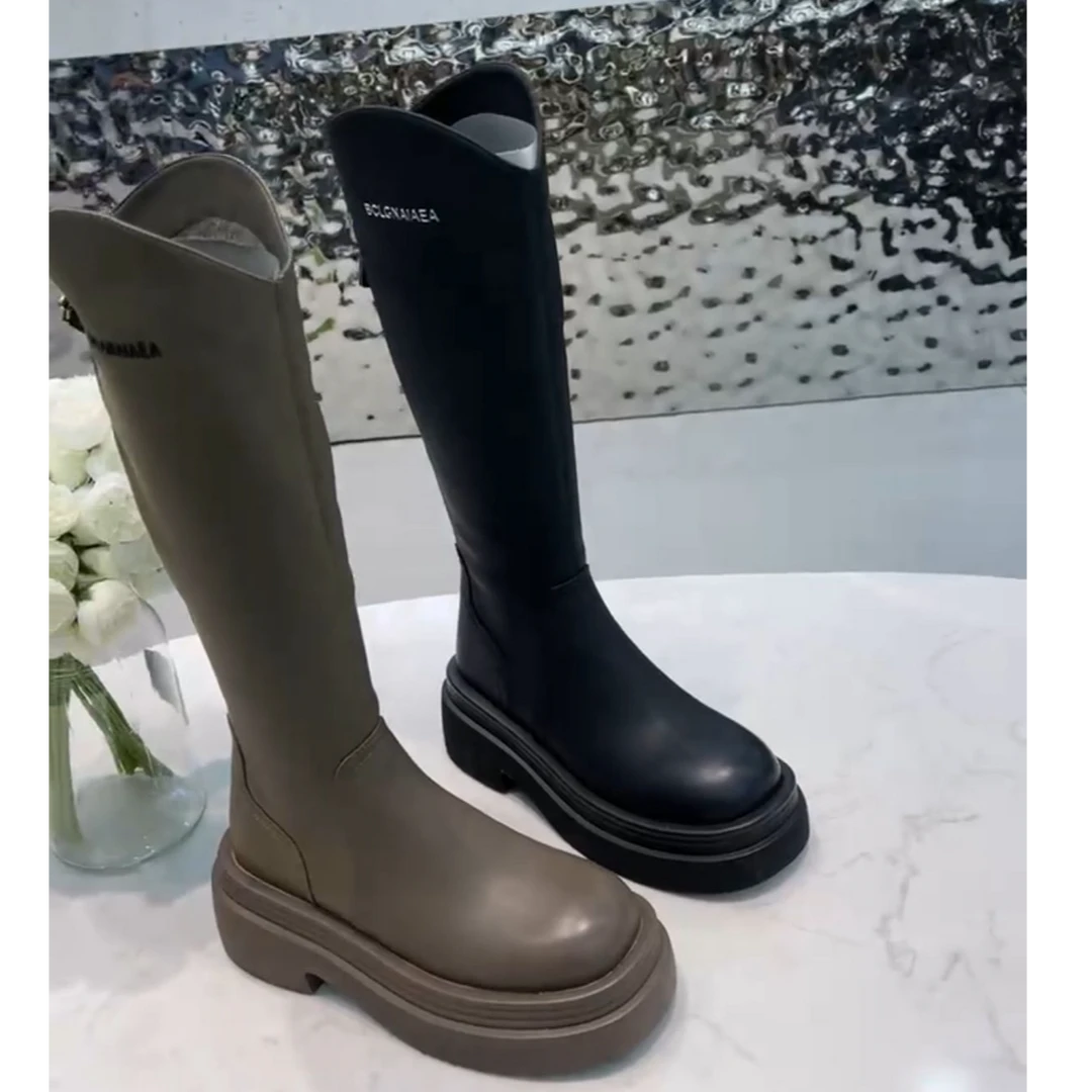 39-899新品女靴平底长筒靴显瘦弹力靴潮款高筒女靴百搭时尚靴子