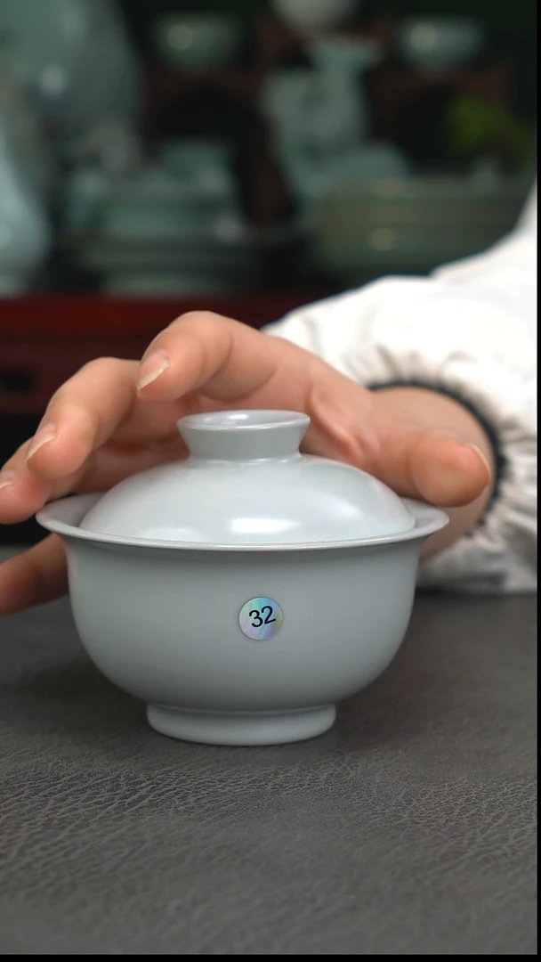 月白釉  元宝盖碗无纹  精品-二