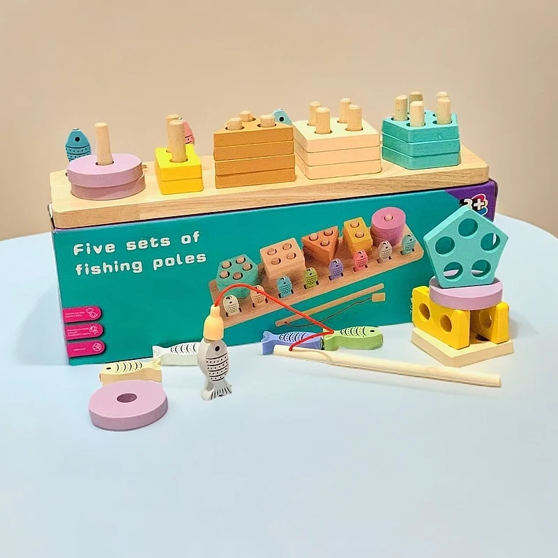宝宝蒙氏几何形状配对套柱积木男女孩1-3岁儿童早教益智钓鱼玩具