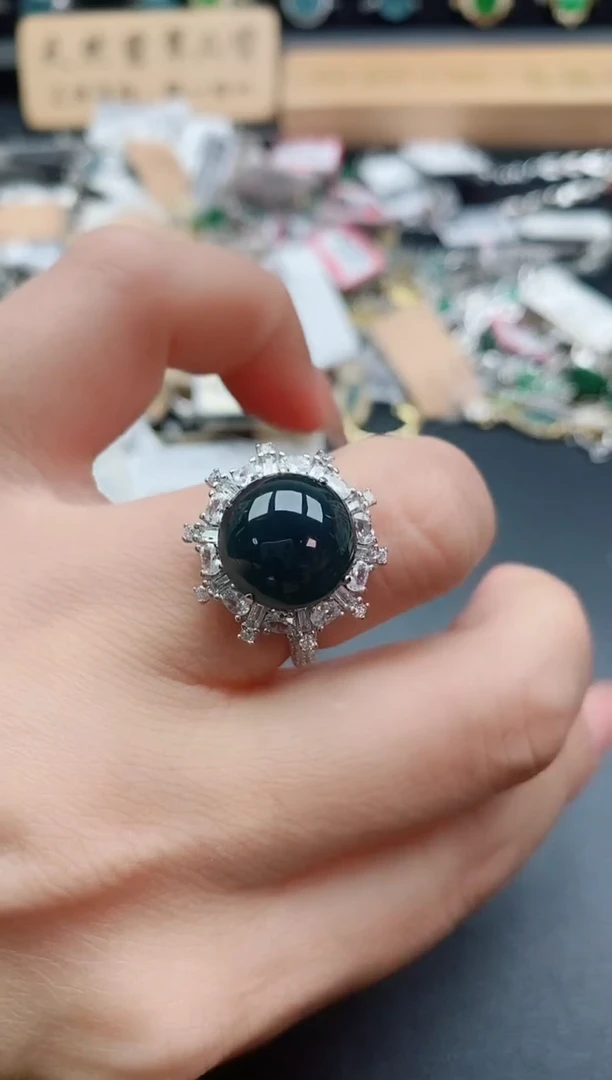 银S925镶嵌戒指翡翠1