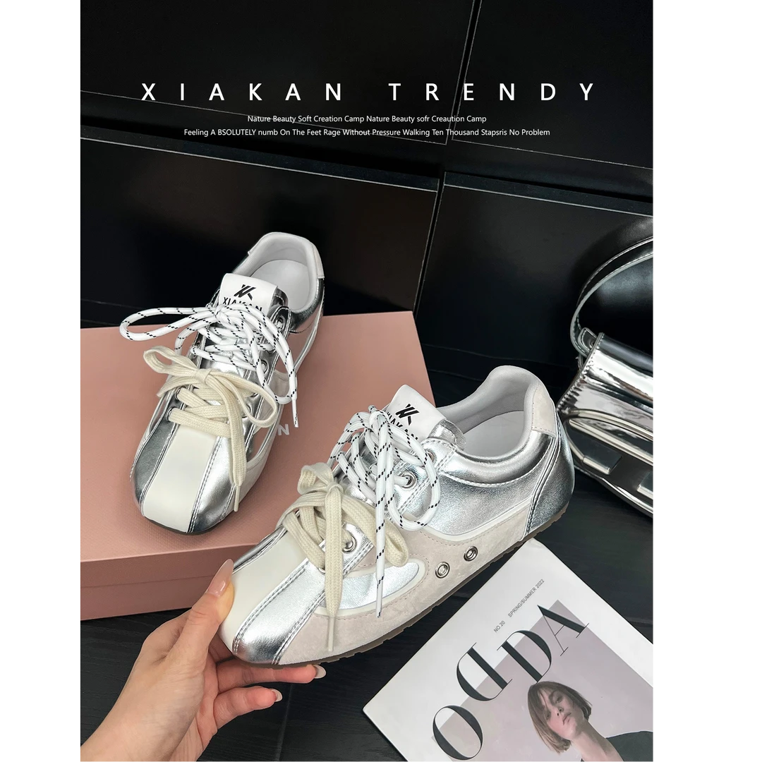 XIAKAN 内增高6cm复古德训鞋女2025年新款百搭运动休闲鞋阿甘鞋潮