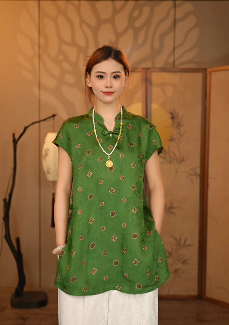 【凌波仙子V领】春夏国风奥黛短款无袖T恤 新中式提花盘扣马甲258