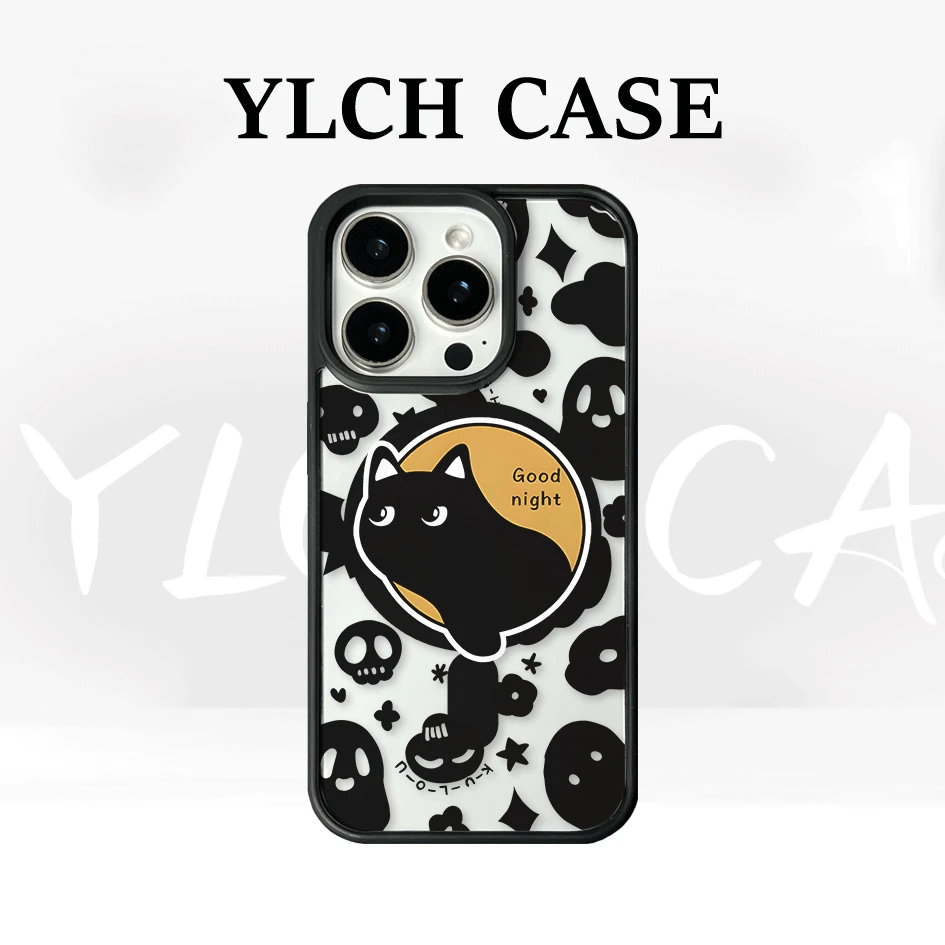 晚安黑喵磁吸适用苹果iPhone16promax/15plus/14p/13promax手机壳