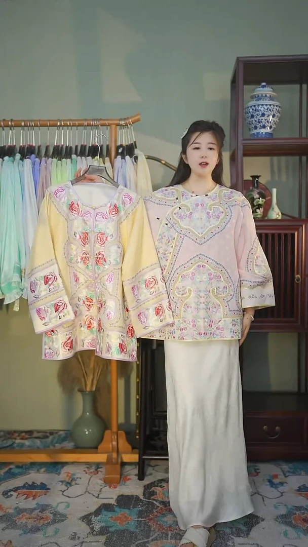 刺绣?****乖苏绣上衣粉色＋黄色2件