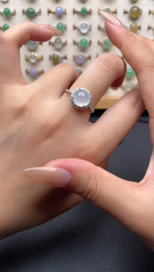 银S925镶嵌戒指翡翠一物一证一礼盒