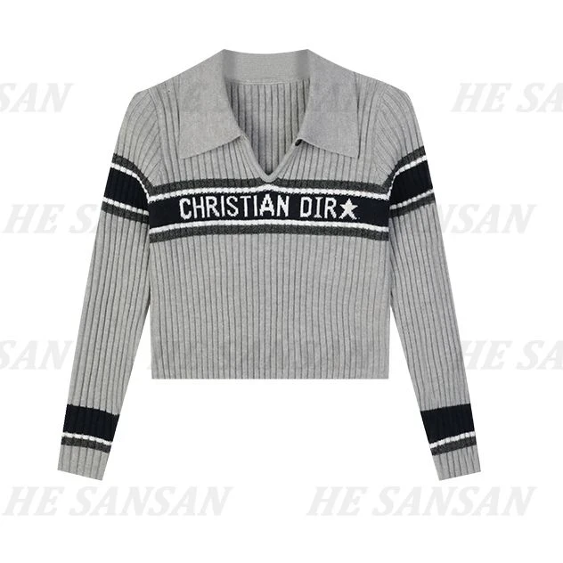 【丢丢专属】气质翻领百搭长袖套头轻奢撞色上衣DY-1516