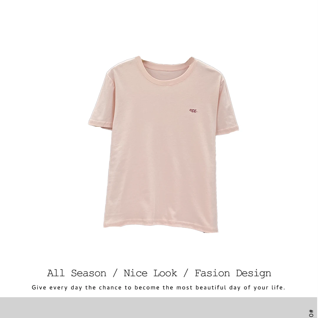 405  粉色简约百搭短袖t恤女打底夏季正肩宽松大版体恤上衣#93618
