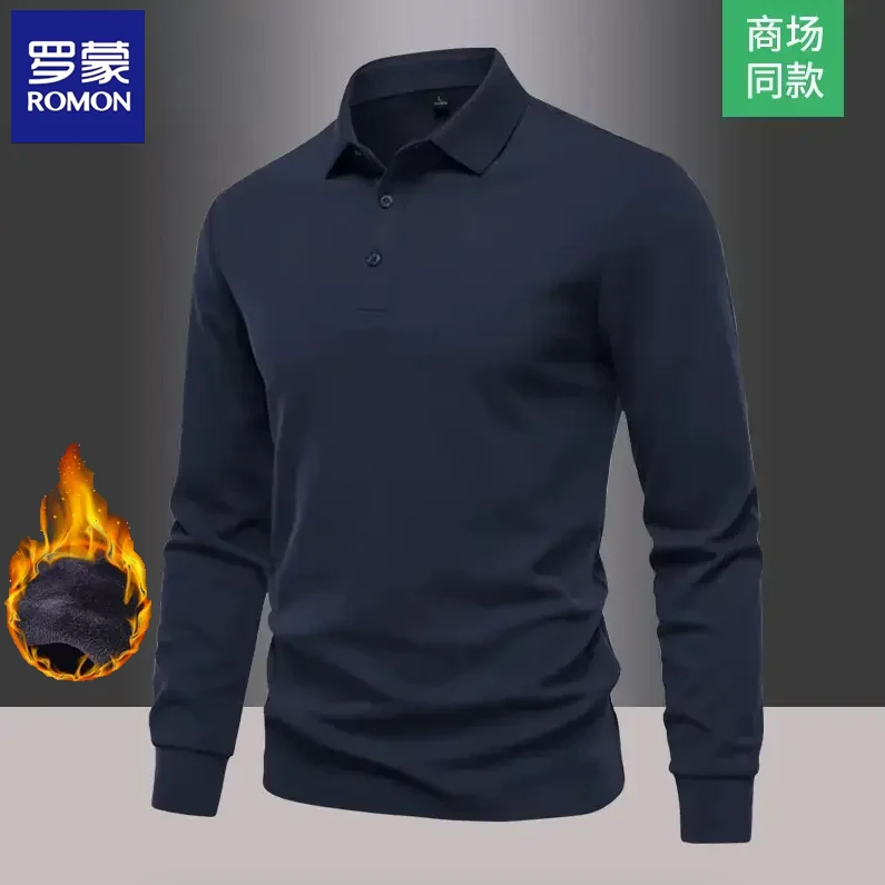 罗蒙polo衫男士长袖春秋季翻领上衣卫衣商务休闲中年纯色高端t恤