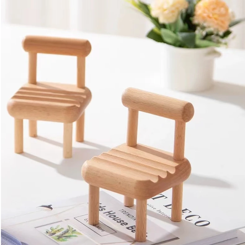 小凳子手机支架 实木创意支架懒人支撑架可爱桌面摆件追剧神器