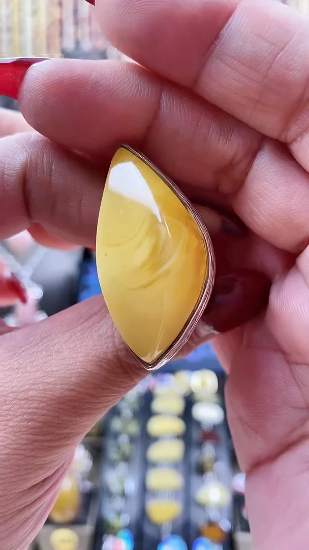 琥珀银S925镶嵌戒指大戒指