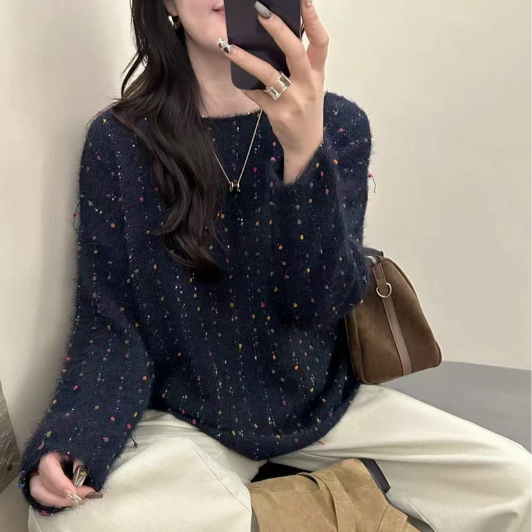 彩色点点韩版2025年秋季新款时尚百搭宽松针织衫套头毛衣上衣女款
