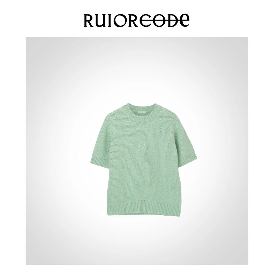 【RUIORCODE】百搭薄荷绿羊毛羊绒混纺短袖毛衫 理性消费#