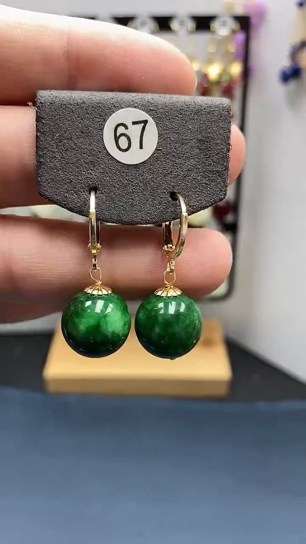 【闪购商品】翡翠耳饰银S925镀金镶嵌尺寸14mm耳扣09