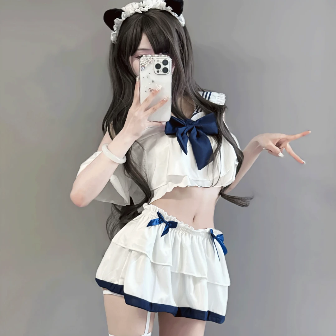 猫猫❤浪漫朝慕学生装二次元吊带日系床上速攻jk制服性感蝴蝶结L37
