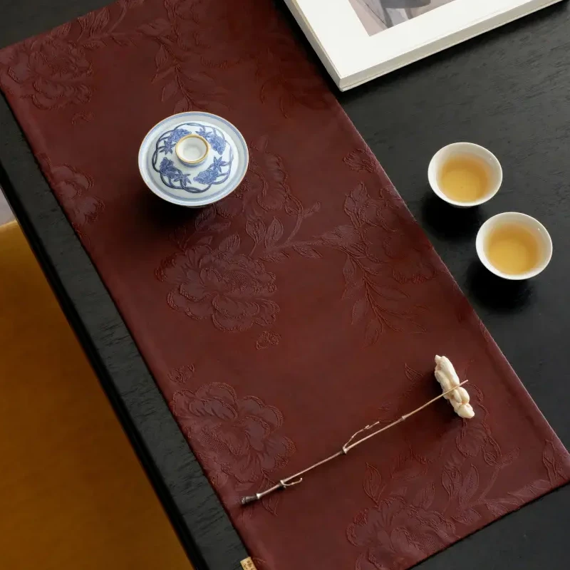 【斋居】<蝶舞花香>真丝红云纱茶席50*22（慢蓝S0811）