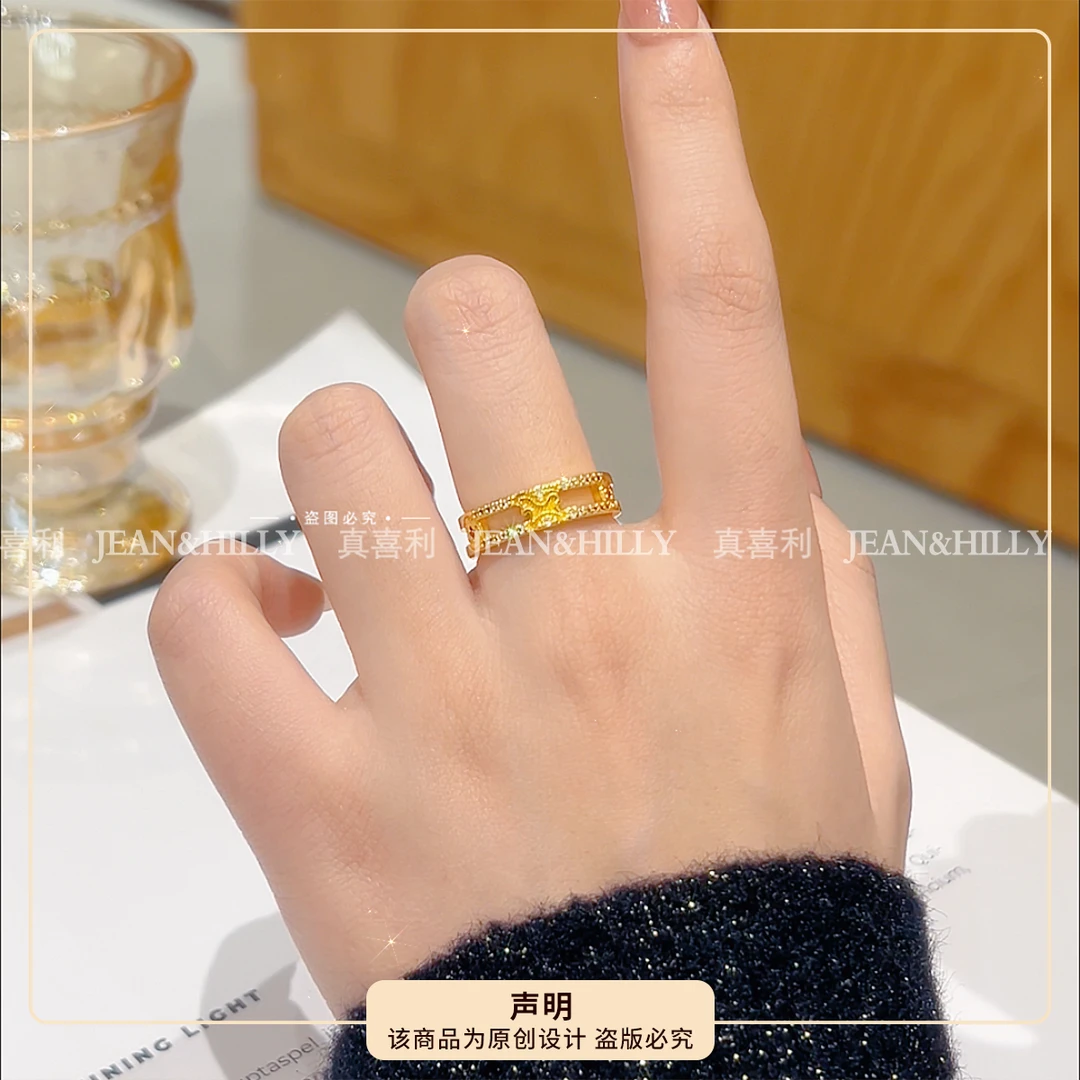 【双圈小马】金色戒指女网红款不掉色高级感简约百搭开口戒可调节