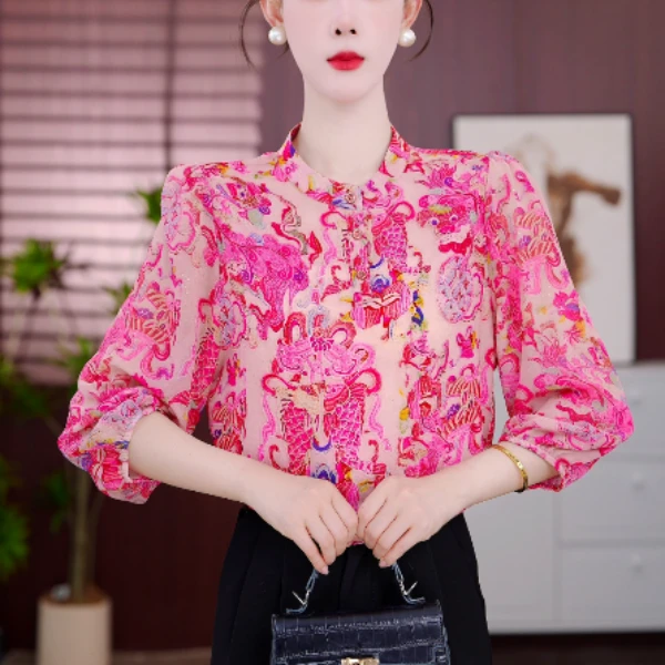 2025新款惊鸿艳影优雅小衫洋气衣服基础款衬衫短袖女上衣打底薄夏