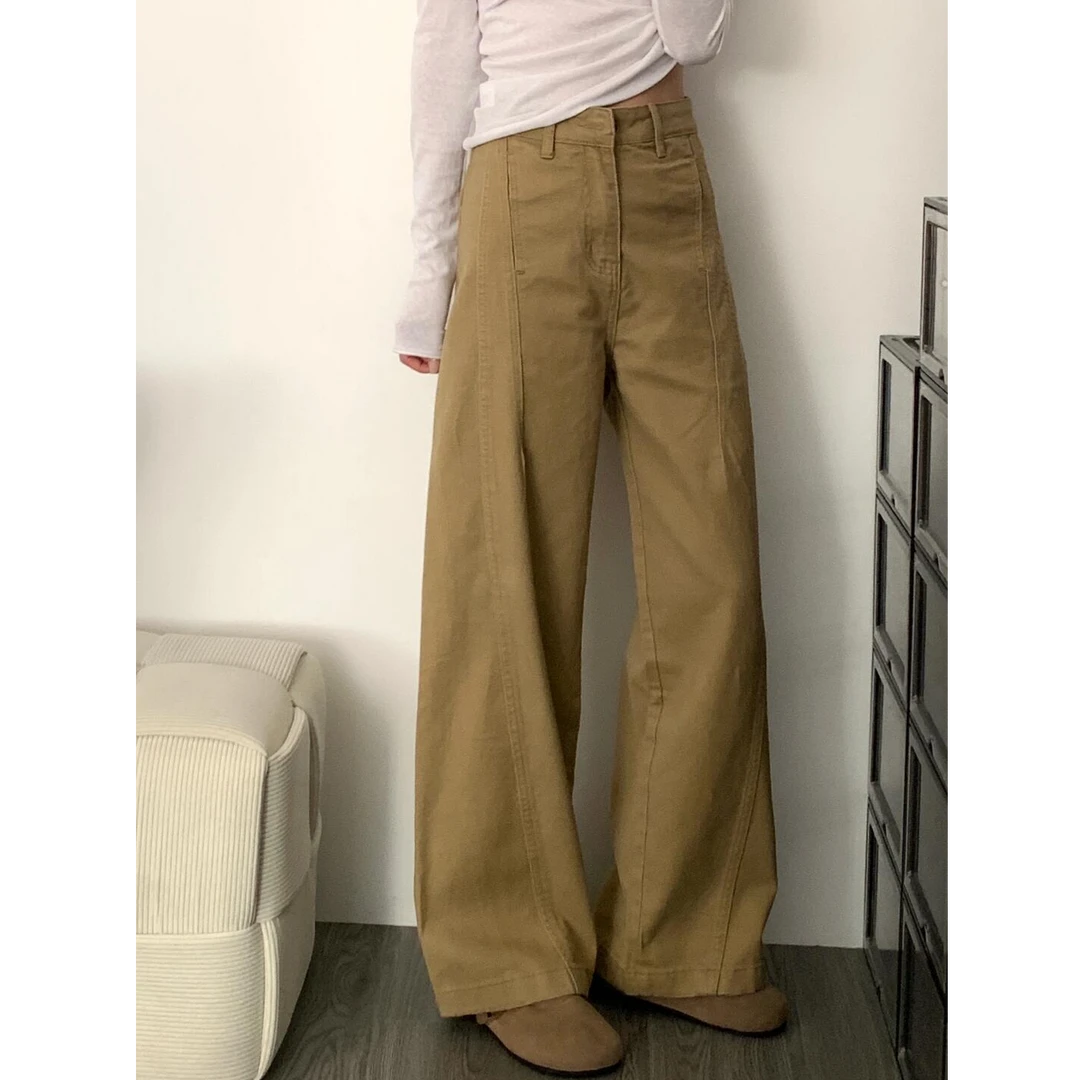 设计感拼接弯刀裤2025夏季女高腰宽松百搭复古牛仔裤TZQ2521970