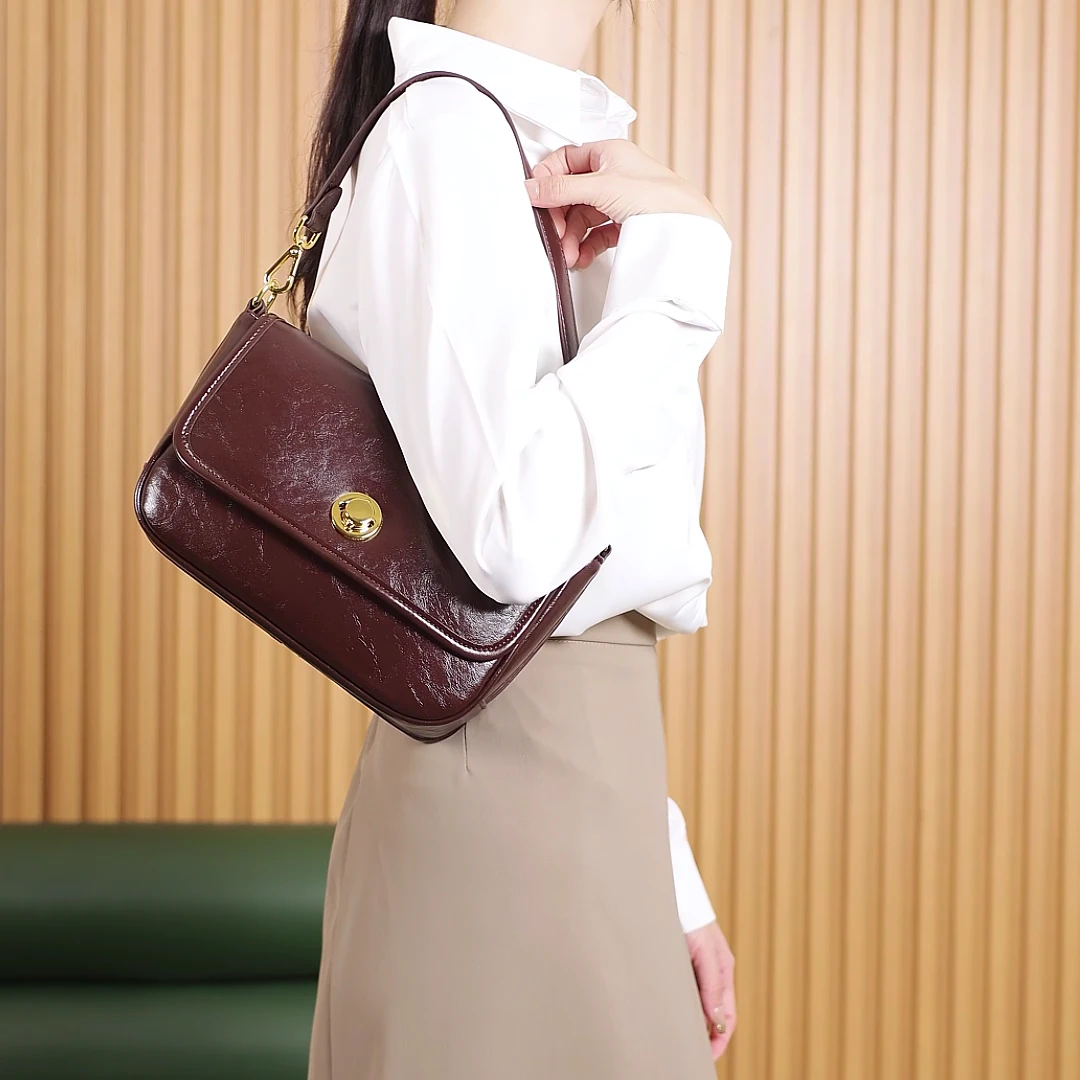 清仓捡漏轻奢邮差包通勤腋下包咖啡色女士单肩包斜挎包百搭女士包