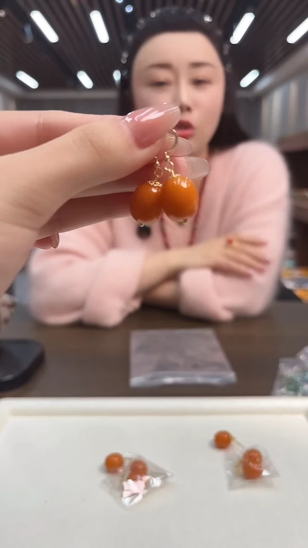 蜜蜡14K金镶嵌耳饰DIY款E72